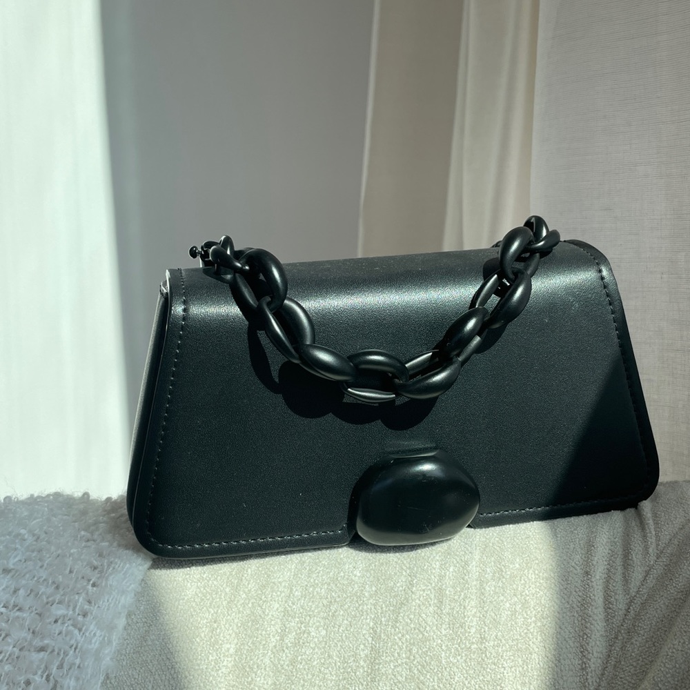 Black Chain Faux Leather Bag
